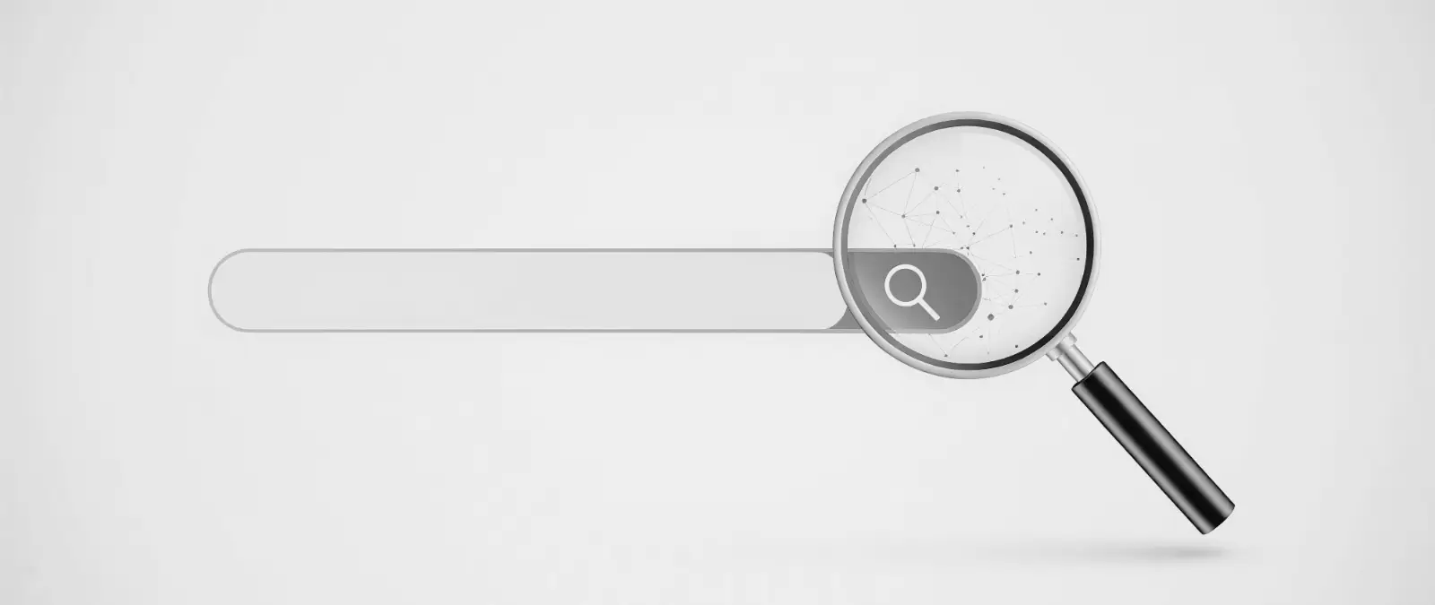 A blank search bar with a magnifying glass icon on the right side, symbolising searching or enquiry and reflecting the focus of entity SEO, on a light grey background.